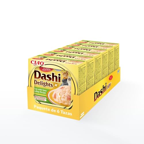 INABA Dashi Delights - Trozos en un Caldo de Escamas de Salmón y Bonito - Topping - Alto contenido en proteínas - Ingredientes naturales - Delicioso y saludable - 6 x 70g