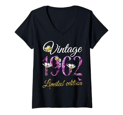 Women's Vintage 1962 Tee 64 Year Old Floral 1962 64th Birthday Gift V-Neck T-Shirt