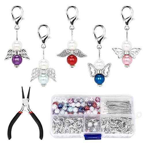 yumcute 50 Stück Schutzengel Schlüsselanhänger Selber Machen Perlenengel Basteln Set Perlenengel Anhänger Schlüsselanhänger Engel Basteln Perlen Set für DIY Hochzeit Taufe Geschenk