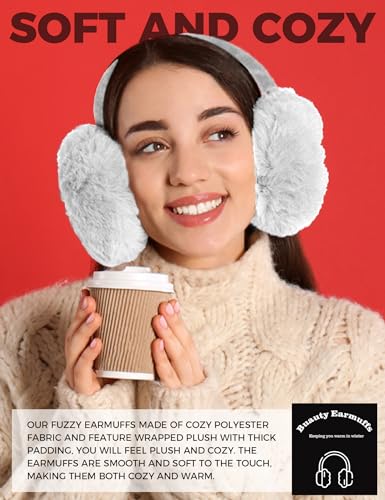 Ear Muffs Winter Women Men Kids Girls Earmuffs for Women Winter Accessories Ear Covers Cold Weather Running Ear Warmers Headband White Black Cute Fluffy Fuzzy Adjustable Foldable Faux Fur Ladies - Thumbnail 3