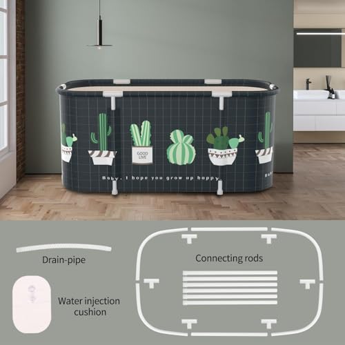 Image of Foldable Adult Bath Tub for Home Spa | Large Portable Bathtub with Backrest & Handle | Insulated Folding Tub for Hot & Cold Soak, Ice Bath, Bubble Bath & Relaxing Spa (Cactus)