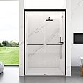 44-48" W x 72" Shower Door, Semi-Frameless Double Sliding Glass Shower Door, 1/4 inch Clear Tempered Glass Door for Walk-in Shower Matte Black