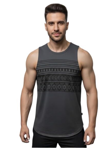 Image of Rigo Stylish Cotton Printed Vest for Men | Round Neck,Regular Fit, Sleeveless T-Shirt Vest for Men | Casual Innerwear Sando for Men & Boys - Perfect for Workouts Gym, Vacations, and Beaches