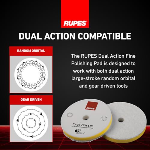 Image of RUPES 85mm Pack of 48 Yellow D-A FINE Microfiber Polishing Pads | Compatible with 3 inch Backing Plate | Enhances Final Finish & Gloss | Romoves Moderate Defects and Swirl Markings