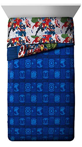Image of Marvel Avengers Kids Comforter Set, Full 5 Pc (Official Marvel Product) | Superhero Bed in a Bag; Captain America, Iron Man, Hulk, Thor; Reversible, Super Soft Machine Washable Microfiber