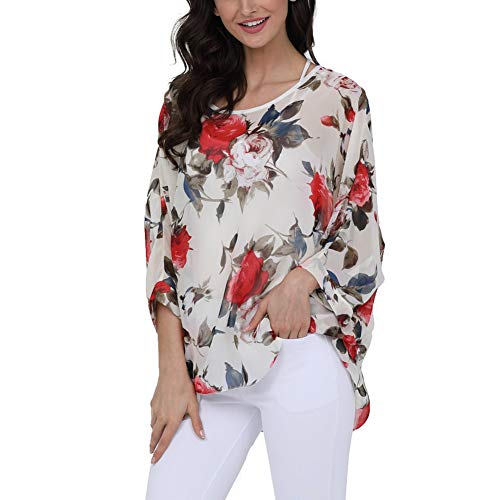 Image of Ckikiou Plus Size Batwing Flowy Semi Sheer Chiffon Blouse Tunic for Women Summer Floral Print Boho Beach Cover ups