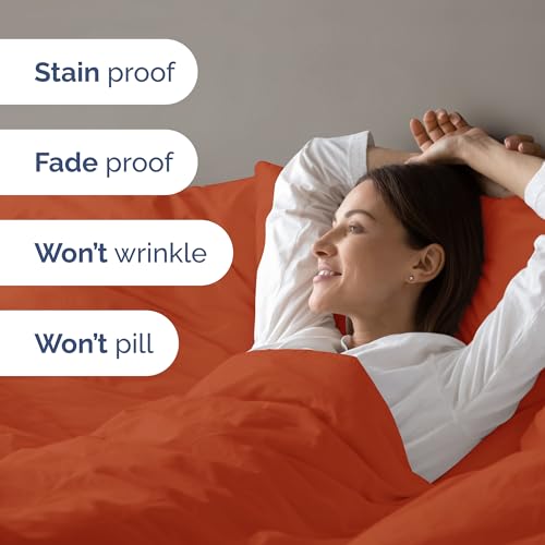 Image of Duvet Cover Full Size Set - Extra Soft Full Duvet Cover 80 inch x 90 inch with 2 Pillow Shams for Women, Men, Kids & Teens - Hotel Luxury, Easy-Care w / Zipper Closures & Ties - Comfy & Breathable (Terracotta)
