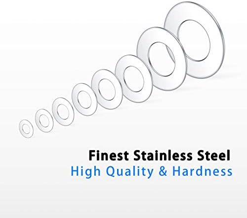 360PCS Flat Washers, Stainless Steel Silver Round Metric Flat Washers M2 M2.5 M3 M4 M5 M6 M8 M10 for Home Decoration Factories Repair Construction