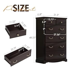 Farmhouse 6 chest of drawers for bedroom 48 tall wood dresser with bronze retro handles 3d drawer fronts closet dresser for bedroom hallway espresso  urban country home decor