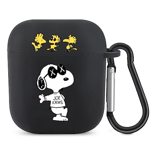 Airpods Pro2 ケース スヌーピー エアポッツプロ2 カバー かわいい キャラクター 収納ケース TPU素材 カラビナ付き 軽量 キズ防止 紛失防止 耐衝撃 ワイヤレス充電 対応 (Airpods 1/2 ケース, スヌーピー A)