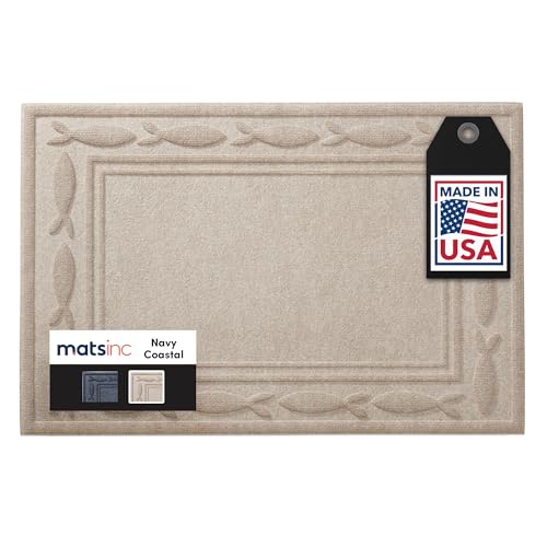 MATSINC Artisan Entry Front Door Mat - Rubber Back Indoor Outdoor Mat with Coastal Design, Water Absorbing Welcome Front Door Mat Outside Entrance, Made in The USA, 2' x 3'(Taupe)