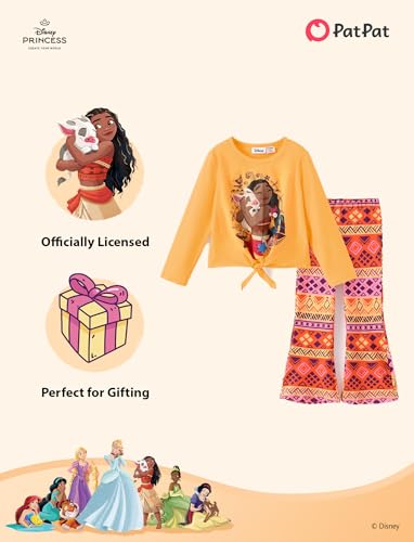 Image of Disney Frozen Princess Minnie Stitch Girl Clothes Long Sleeve Knot Front Sweatshirt Flare Pants Fall 2 Piece Outfit 2-9Y