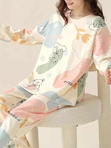 Image of Louis Luxe Womens Korean Night Dress || Full Pyjama Set || Korean Nightsuit || Women Nightwear ||Round Neck Full Sleeve Nightsuit || Loungewear || Everyday Nightdress (ND-02)