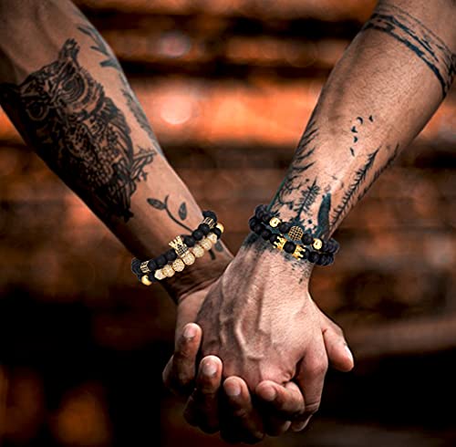 Sonnyx 4Pcs 8Mm Crown King Charm Beads Bracelet For Men Women Natural Black Matte Onyx Stone Beads Elastic Adjustable #TOP5