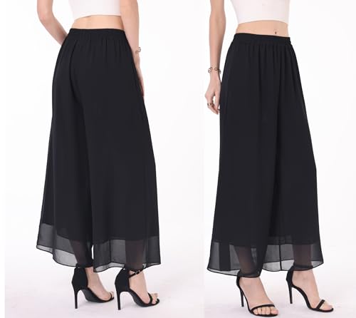 heipeiwa Women's Capris Crop Chiffon Pants Summer Beach Vacation Culottes Casual Dress Wide Leg Palazzo Pants2