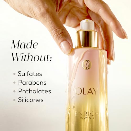 Olay Enrich Boosting Body Oil for Women, with 3-in-1 Oil + Serum Complex with Argan Oil, Rosehip Oil, and Collagen Peptide, Free of Sulfates, Parabens & Phthalates, Vanilla Plum & Amber Scent, 4 fl oz - image 7