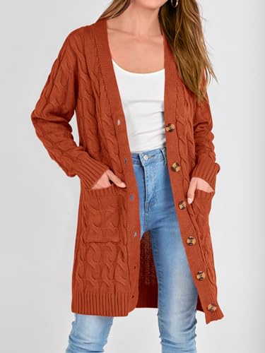 Image of PRETTYGARDEN Womens Cable Knit Button Long Cardigan Sweaters