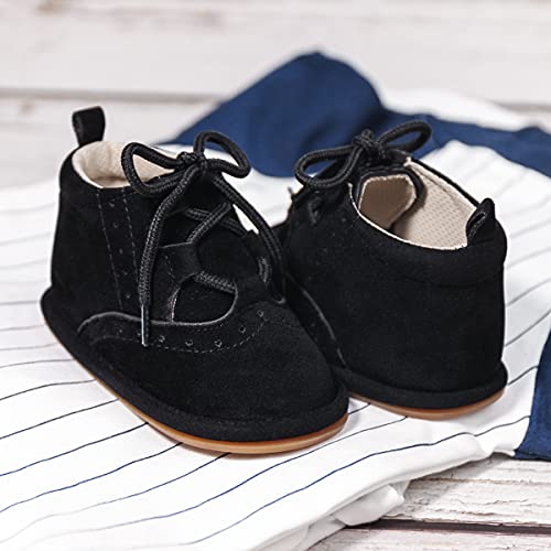 HsdsBebe Baby Boys Girls Oxford Shoes PU Leather Soft Rubber Sole Sneakers Anti-Slip Toddler Ankle Boots Infant Walking Shoes Moccasins(HM5442 Black,1)4