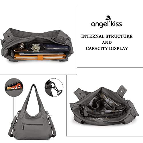 Image of Purses Women Handbags Large Double Zipper Multi Pocket Washed Shoulder Bags Purse with compartments Designer