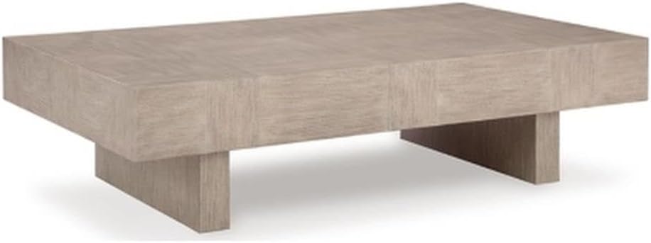 BOWERY HILL Modern Coffee Table, 60" W x 35" D x 16" H, Hardwood Solids and Oak Veneer, Light Grayish Brown Finish, Rectangular Design, Double Plinth Base, Transitional Living Room Table