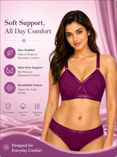 Image of SONA Perfecto Cotton Bra for Woman Full Coverage Non Padded Everyday Wirefree Pack of