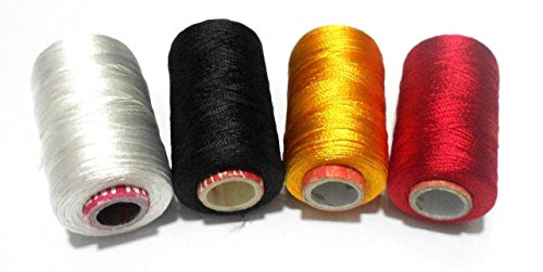 GOELX Shiny Soft Silk Thread For Beading, Tassel Making And Jewellery Making - White,Black,Yellow,Red