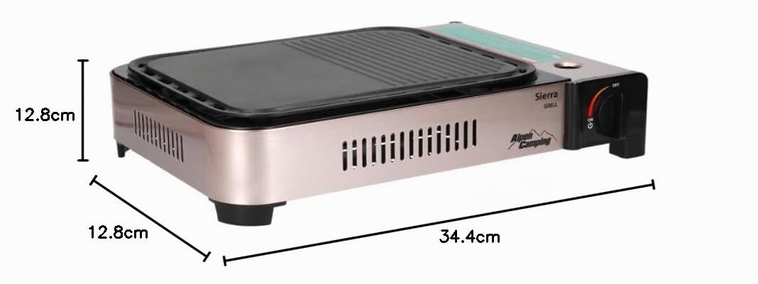 ALPEN - Plancha/Grill Gaz Portable Multifonction 2100W, Allumage Piézo + 4 cartouches, Répartition Uniforme, Récupérateur Graisse, Mallette Transport Inclus - Balcon, Camping