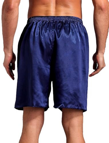 Silk Shorts Men Mid Elastic Waist Pajamas Shorts Comfy Satin Pjs Pants Sleepwear Boxer Shorts Sissy Lounge Short Blue Satin Pjs Boxer Briefs Navy Blue XL2
