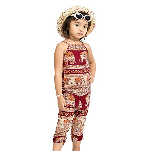 LOFBAZ 2Pcs Harem Jumpsuit for Kids Little Girls Clothing Boho Shirt and Pants Baby Girl Romper Summer Outfits Elephant 14 Burgundy 5-6Y