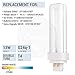 KOR - 13 Watt Double Tube - G24Q-1 (4 Pin) Base, 2700K Warm White - CFL Light Bulb. Replaces Sylvania 20682 CF13DD/E/827 and GE 97594 F13DBX/827/ECO4P - 4 Pack (Warm White)