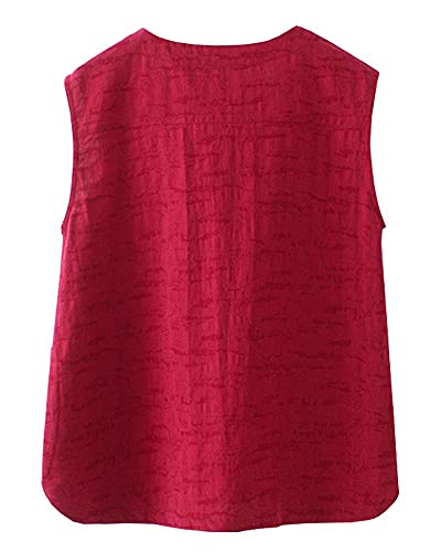 Cyparel Womens Casual Cotton Linen Vest V-Neck Button Down Jacquard Sleeveless Blazer Waistcoat #TOP1