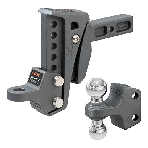 CURT 45982 Rebellion XD Adjustable Cushion Hitch with Dual Ball, 2-Inch Receiver, 2, 2-5 16-In Balls, 15,000 lbs, 6-in Drop