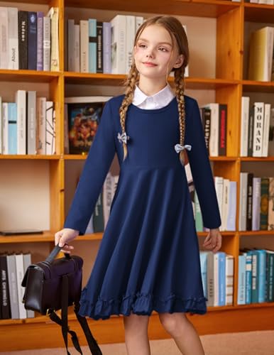 Arshiner Girls Dress Long Sleeve A Line Twirly Skater Loose Casual/Party Dresses with Pocket2