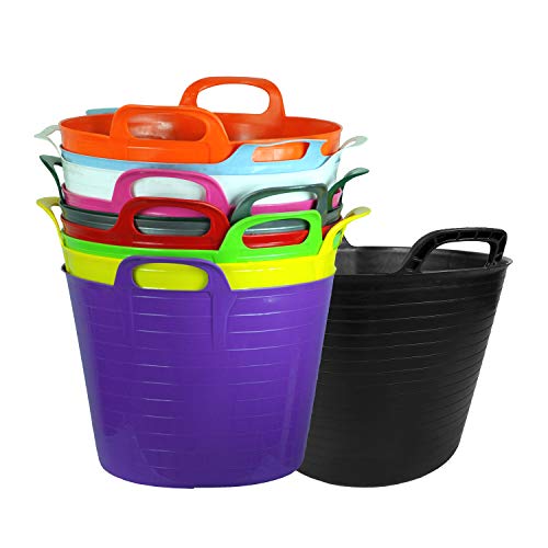 40L 40 Litre Large Robust Flexi Tubs - Set of 3 - Mixed Assorted Colours Randomly Picked - Multi Purpose Flexible Rubber Storage Container Buckets