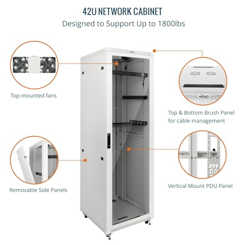 Image of Tecmojo 42U Server Rack Network Cabinet 31.5 inch D x 23.6 inch W, Locking Data Cabinet Enclosure for 19 inch Server, Networking, AV & IT Equipment, Glass Door, White
