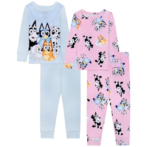 Bluey Girls' 4-Piece Snug-fit Cotton Pajama Set, Soft & Cute for Kids, BLUEY AND FRIENDS, 2T