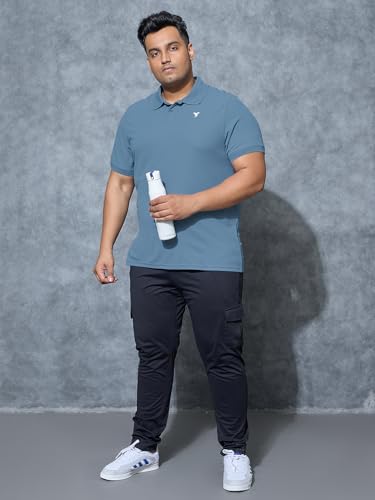 Image of TECHNOSPORT Men's Solid Slim Fit Polo Collar T-Shirt MATPIQ Half Sleeve Button Polyester for Gym Golf Casual Anti Odour UPF50+