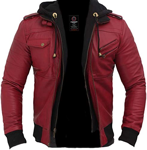 Men's Fashion Real leather jacket- Genuine Lambskin leather jacket Biker Style-VM19217211 (Small, Red)
