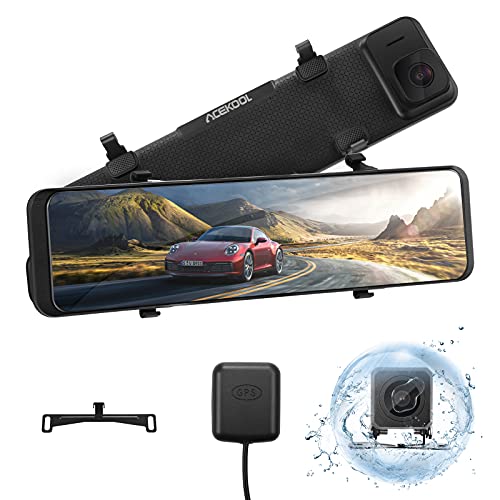 Acekool 12' IPS Mirror Dash Cam for Cars, 4K UHD Smart Voice Control Backup Camera, 170° Angle Front and Rear Dual Cameras, Full Touch Screen, Night Vision, Parking Assistance, 128GB Card & GPS