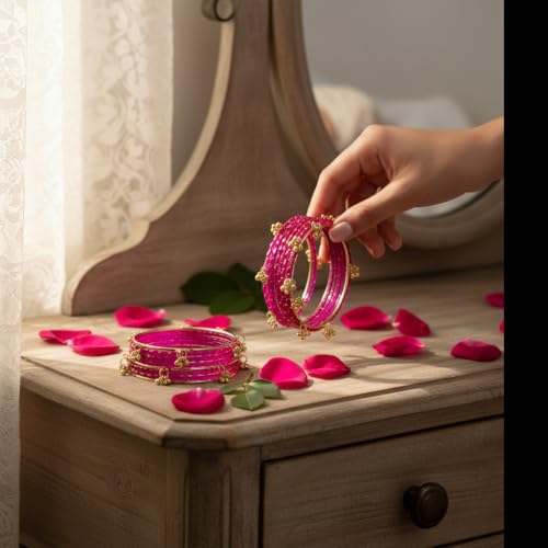 Image of Kashmiri Ghangharoo Glass Bangle Set for Women| Light Weight Bangles | Traditional Transparent Fancy Glass Chudi Set for Wedding, Party|Set Of 16(12 Glass + 4 ghungroo bangles)