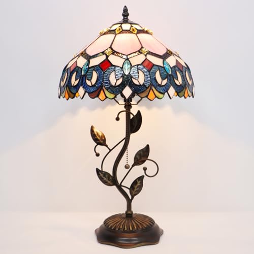 Image of Tiffany Table Lamp Stained Glass Bedside Reading Light W12H19 inch
