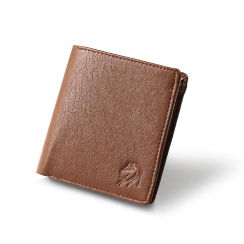 Image of VEMILIO Vegan Leather Wallet for Men & Women | 6 Card Slots | ID Window | Coin Pocket | 2 Hidden & 2 Currency Compartments | Durable Slim Bifold Purse (Brown)