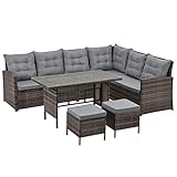 [page_title]-SVITA Monroe Polyrattan Ecksofa Rattan-Lounge Esstisch Gartenmöbel-Set Sofa Garnitur Couch-Eck (Braun)