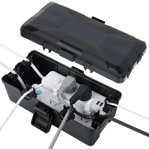 Cozary Wasserdichte Kabelbox, Abzweigdose Wasserdicht, IP54 Schutz, Stromkasten Außenbereich, Ideal zum Schutz von Verlängerungskabeln, Steckdosenleisten und Winkelsteckern(26.1x15x9.4cm)