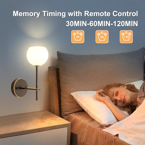Image of Brown Gold Battery Operated Wall Sconces Set of 2, Rechargeable Wireless Wall Lights with Milky White Frosted Glass, 12 RGB and 3CCT Dimmable, Wall Lamps with Remote for Bedroom Living Room Hallway
