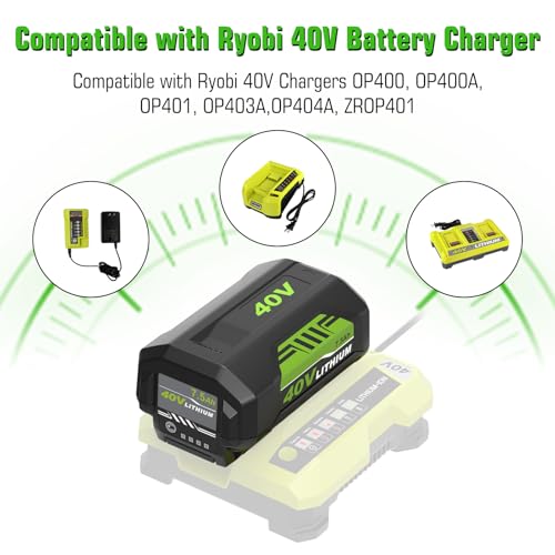 Image of 2Pack 7500mAh Batteries and OP401 Charger Replacement for Ryobi 40V Battery and Charger Compatible with Ryobi 40Volt Battery OP40261 OP40404 OP40501 OP40602 OP4075A Power Tools
