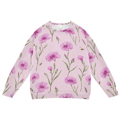 JUNZAN Cartoon Dianthus Pink Kids Girls Sweatshirt Hoodie Long Sleeve Sweatshirts for Boys Party 4T