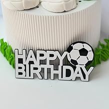 Soccer Happy Birthday Cake Topper, White Acrylic Soccer Ball Player Cake Decorations for Soccer Birthday Party Sport Party Supplies