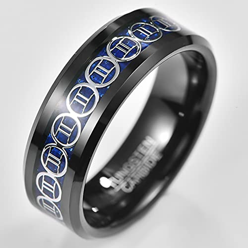 Corato Mens Wedding Ring 8Mm Silver Gemini Black Tungsten Carbide Ring Inlaid With Blue Carbon Fiber Size 8 #TOP1