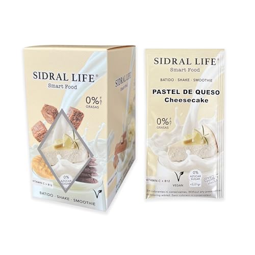 SIDRAL LIFE - Dulce/Bebidas Instantáneas en Polvo para leche - Saborizantes Sin Azucar y con Vitamina C y B12-15 Sobres (Pastel de Queso)